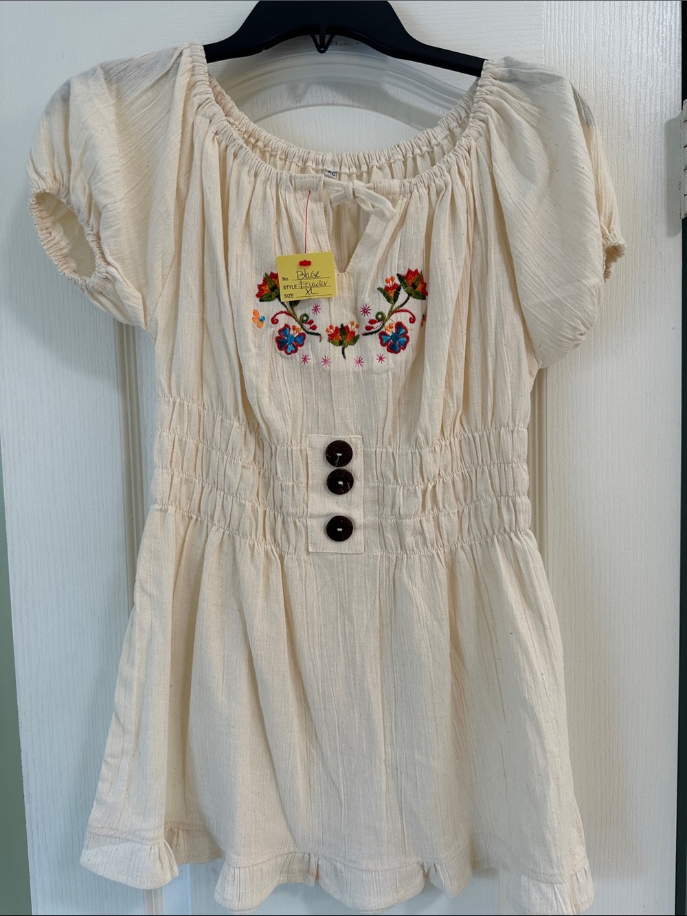 Kids Cream Short-Sleeve Embroidered Dress